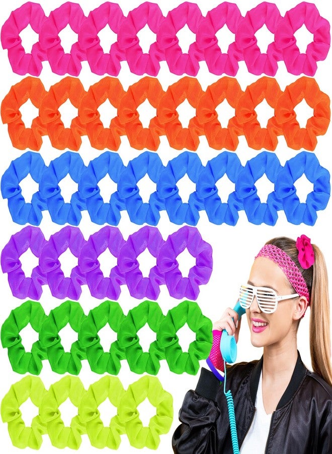 XunYee 12 Pcs Neon Scrunchies Bulk for 80s Hair Ties Bright Color Neon Hair Accessories Scrunchy Elastic Hairbands for Women Ropes Ponytail Bands 90s Party Outfits Workout, 6 Solid Colors - Image 1